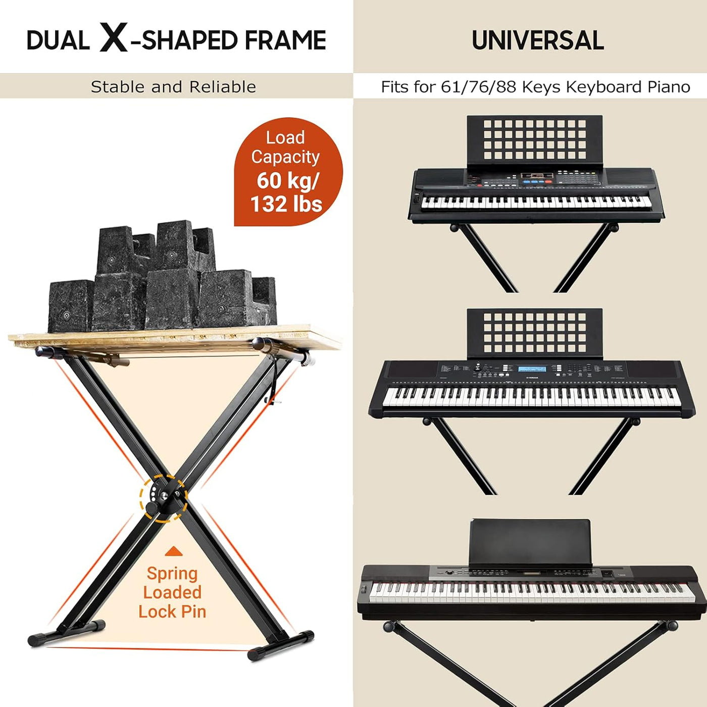 Double X Keyboard Stand 61 76 88 Key Height Adjustable CAHAYA
