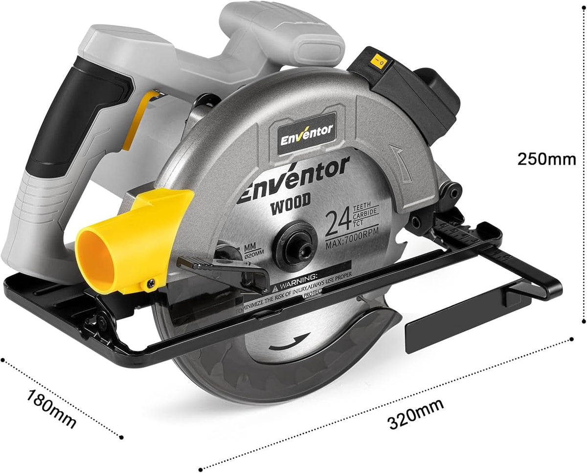 Circular Saw 1400W 185mm 6000RPM Laser Guide 24T Blade Electric Enventor Wood