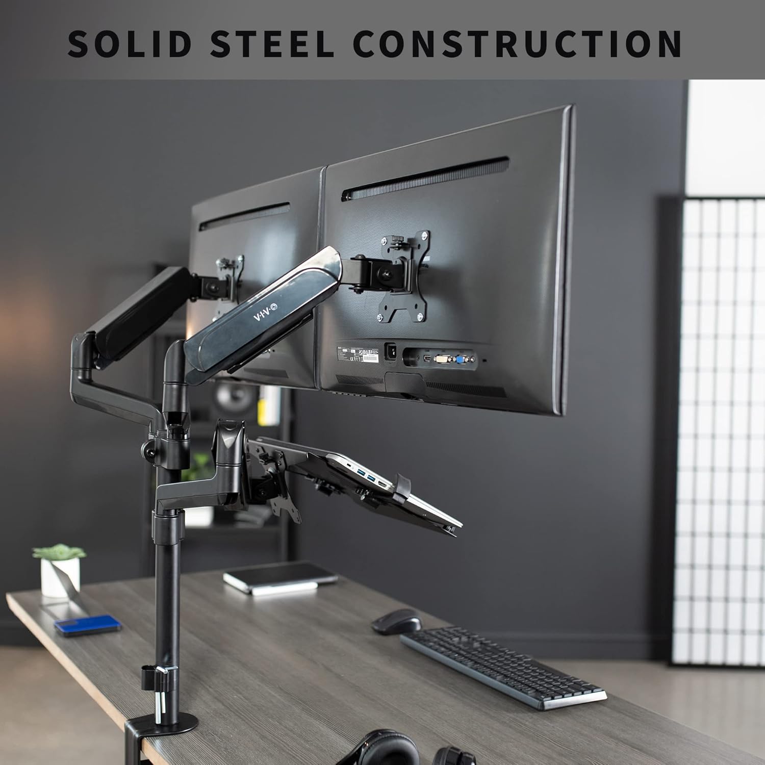 Laptop Dual Monitor Mount 17-32 Inch Pneumatic Arm VIVO STAND-V003KL Black