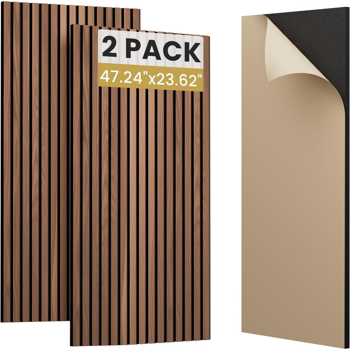 Acoustic Wall Panels 2 Pack Walnut Wood Veneer Self Adhesive NRC 0.75 3D Decor