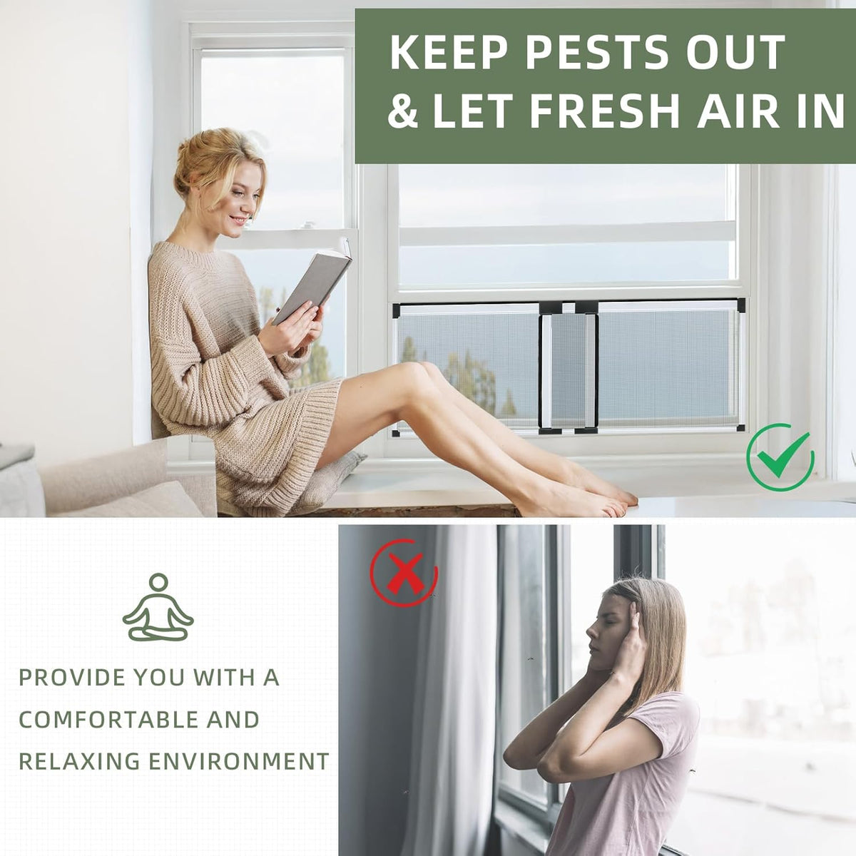 Adjustable Window Screen 40x55-102cm Sliding Aluminum Anti Mosquito Mesh FLYZZZ