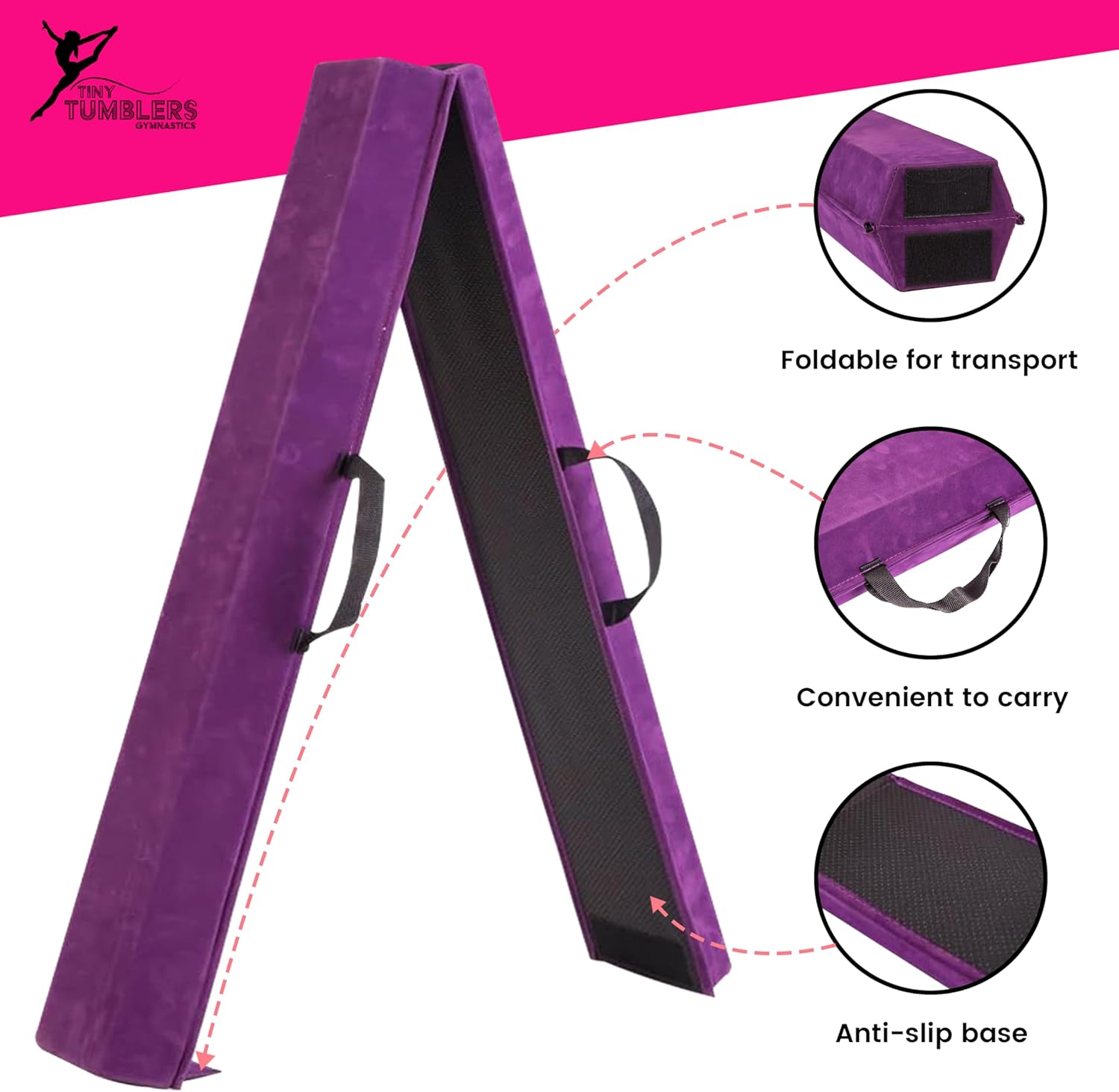 Gymnastics Balance Beam for Kids 240cm Folding EVA Foam Purple Home Training