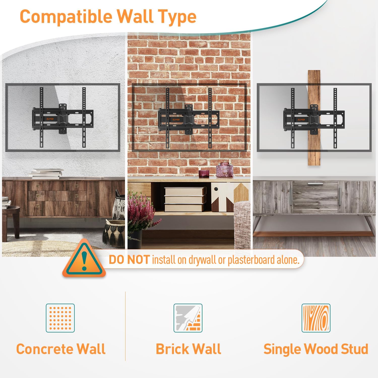 Tilt Swivel TV Bracket 26-60 Inch Corner Wall Mount up to 35KG ELIVED