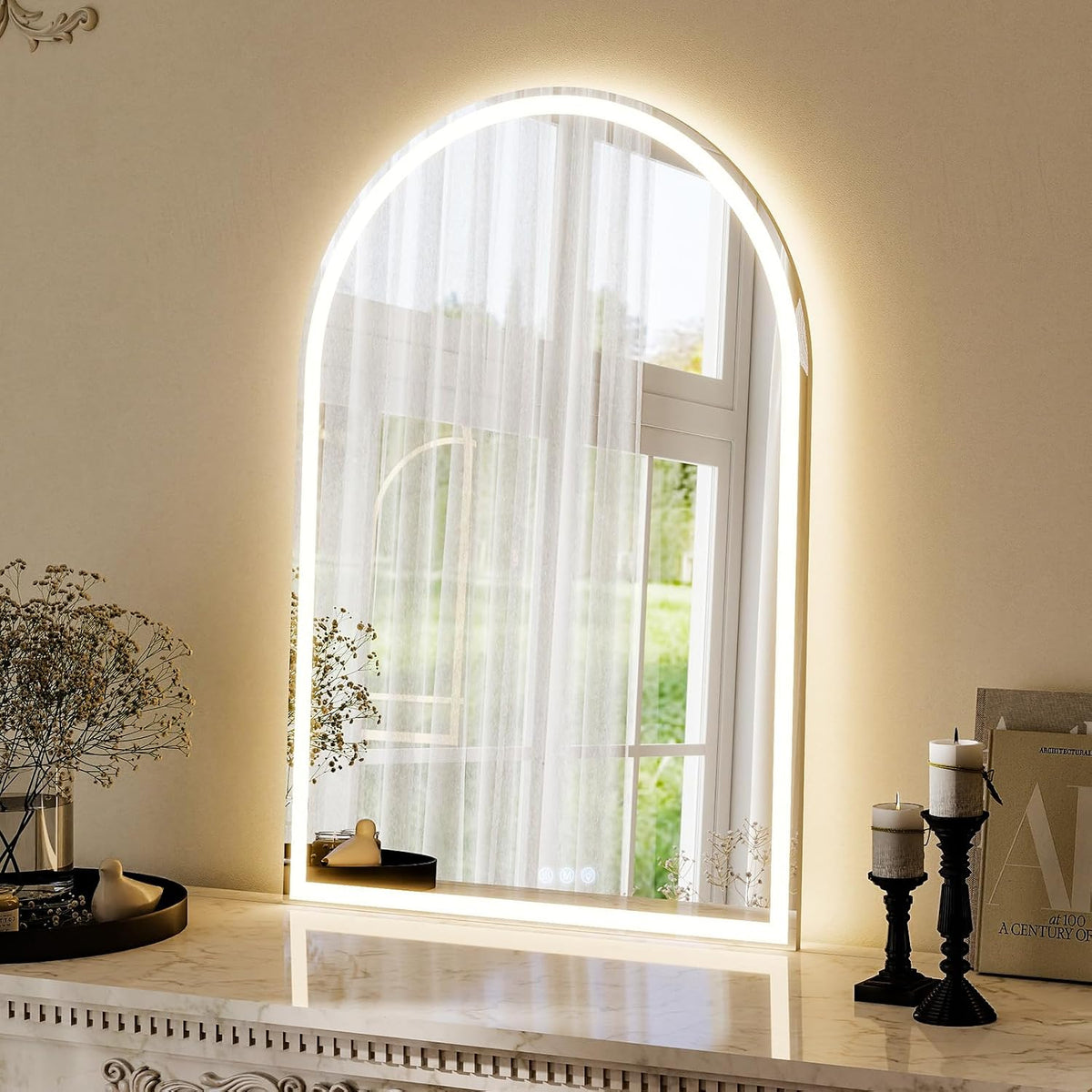 Arched LED Bathroom Mirror 50x75cm Front Backlit Dimmable Vanity Koonmi Wall
