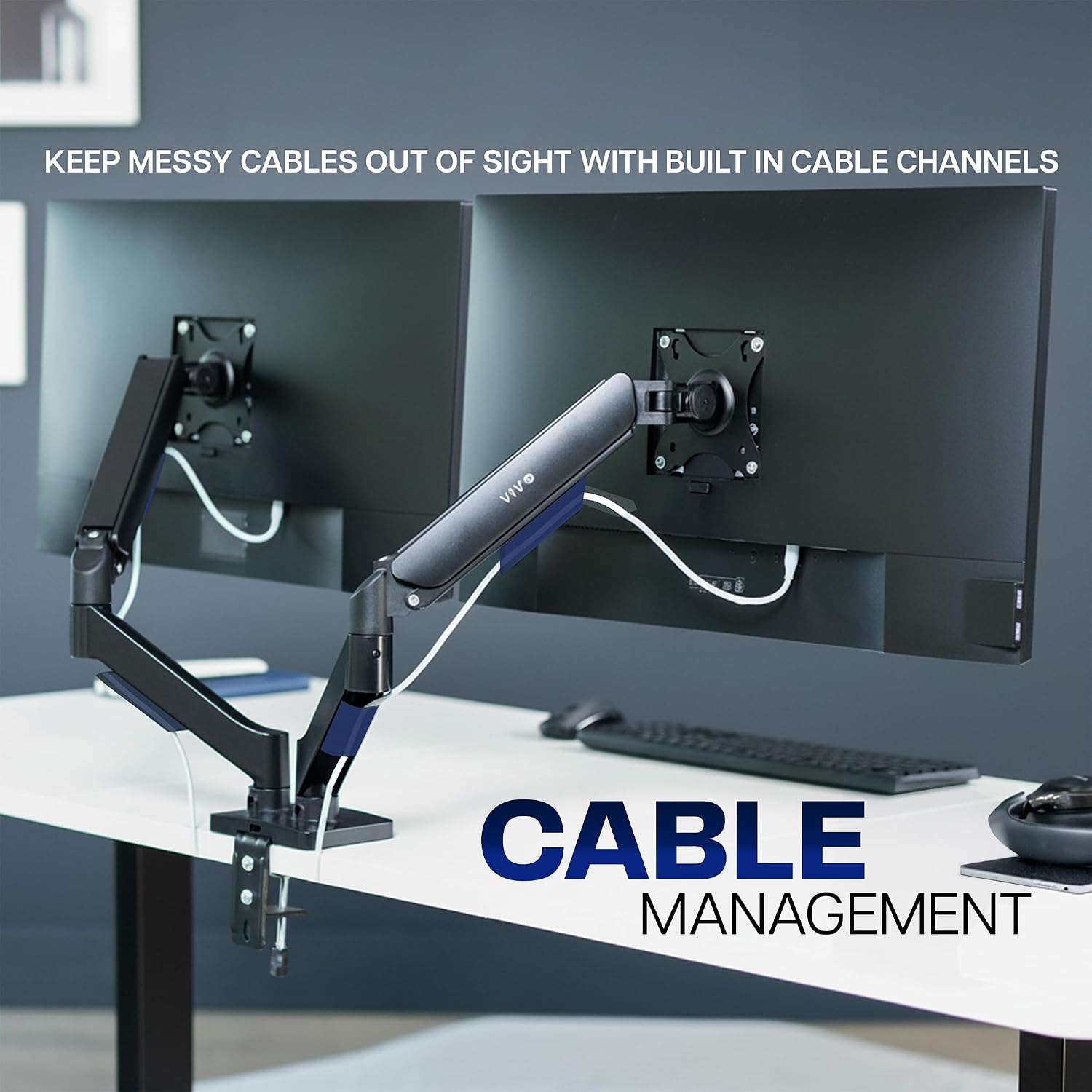 Dual Monitor Desk Mount 32 Inch Pneumatic Adjustable VESA Arms VIVO Classic Stand