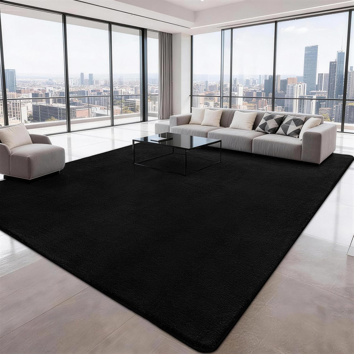 Shaggy Rug 200x300cm Black Soft Fluffy Large Living Room Bedroom Carpet XSIVOD