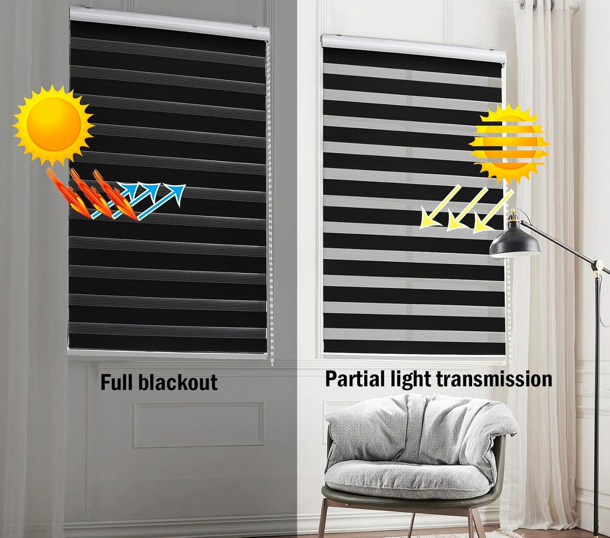 Zebra Roller Blind 115x150cm Day Night Window Curtain Black Taiyuhomes