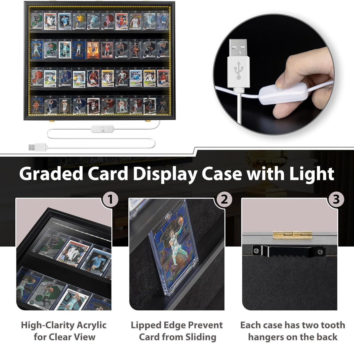 Trading Card Display Case 36 PSA Graded Cards LED Light Storage DuvinDD Cabinet