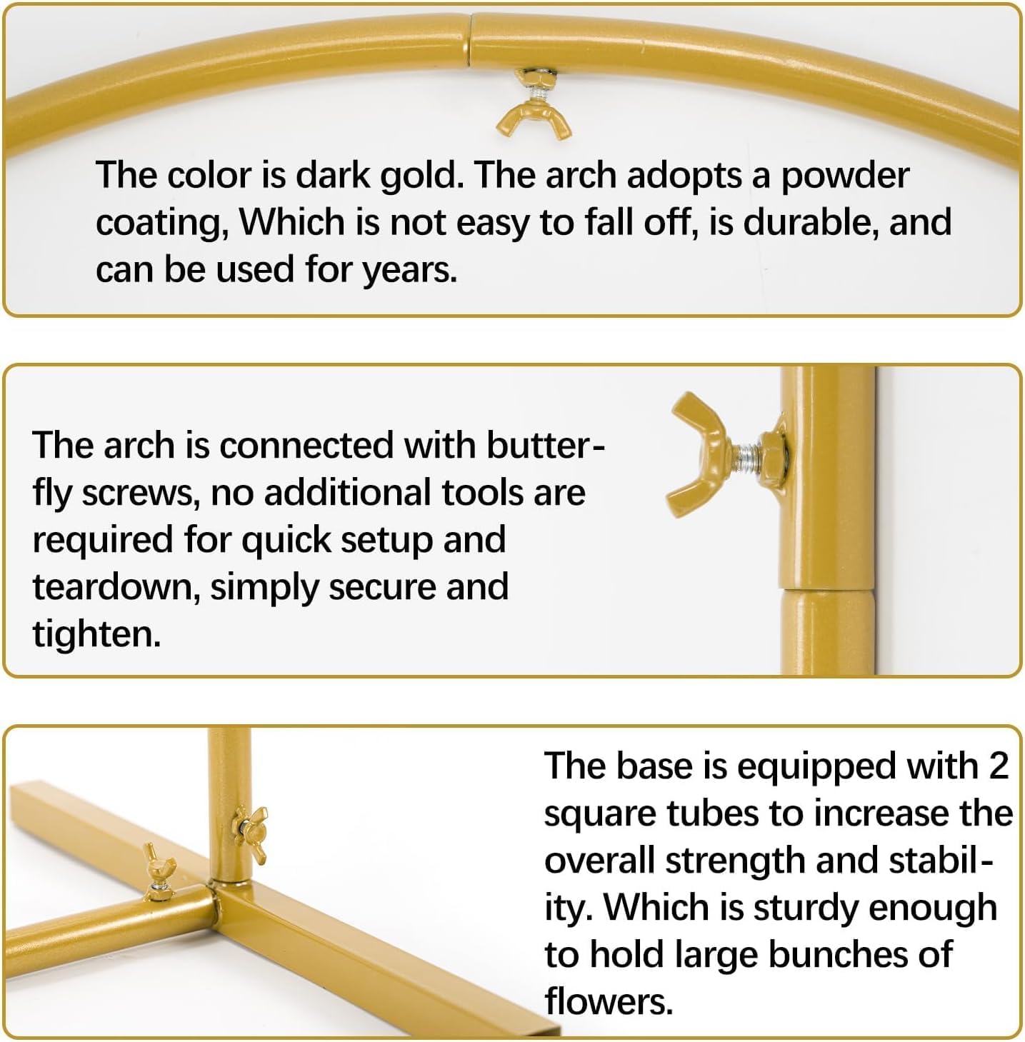 VINCIGANT Set of 3 Gold Wedding Arch Backdrop Stand, Balloon Frame Party Decor