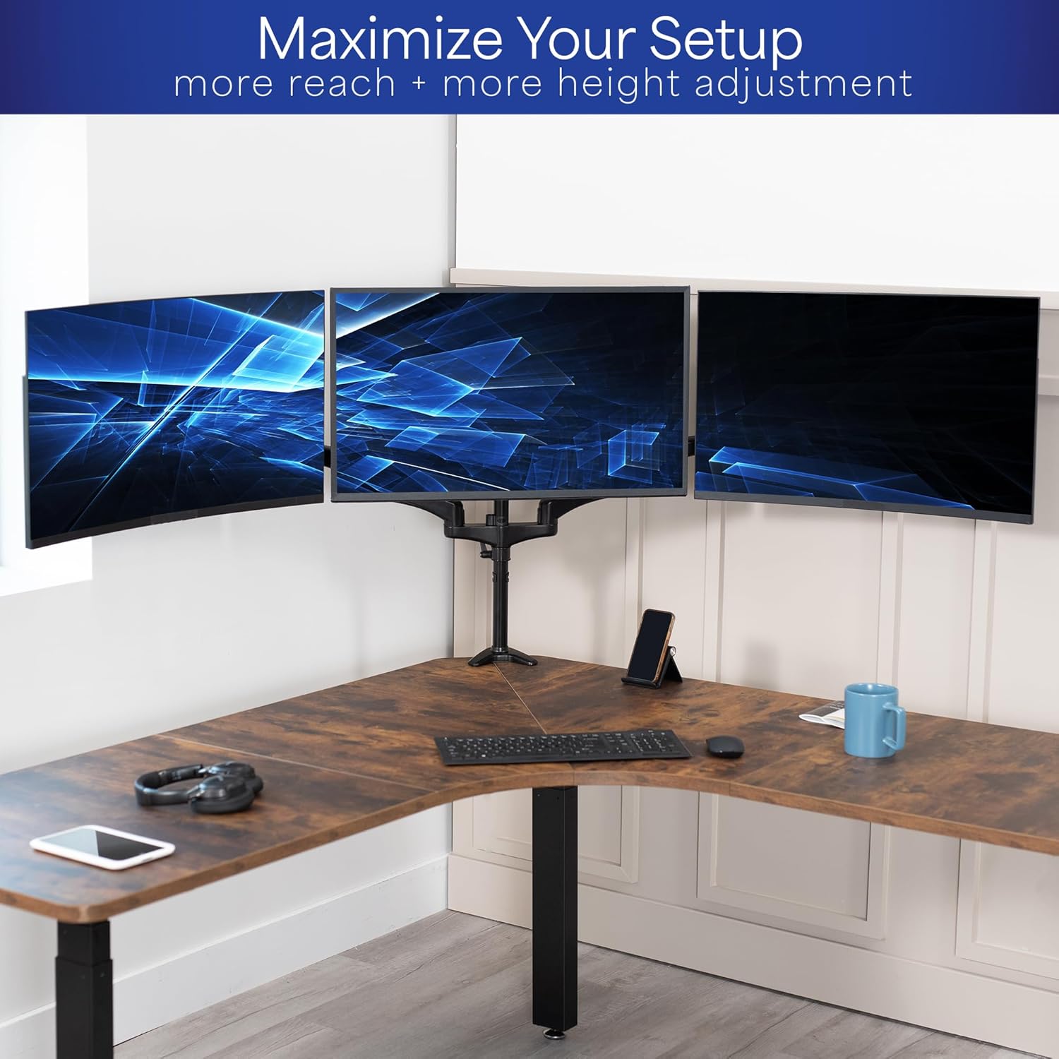 Triple Monitor Desk Mount 32 Inch Gas Spring VESA 100 Black VIVO STAND-V300G