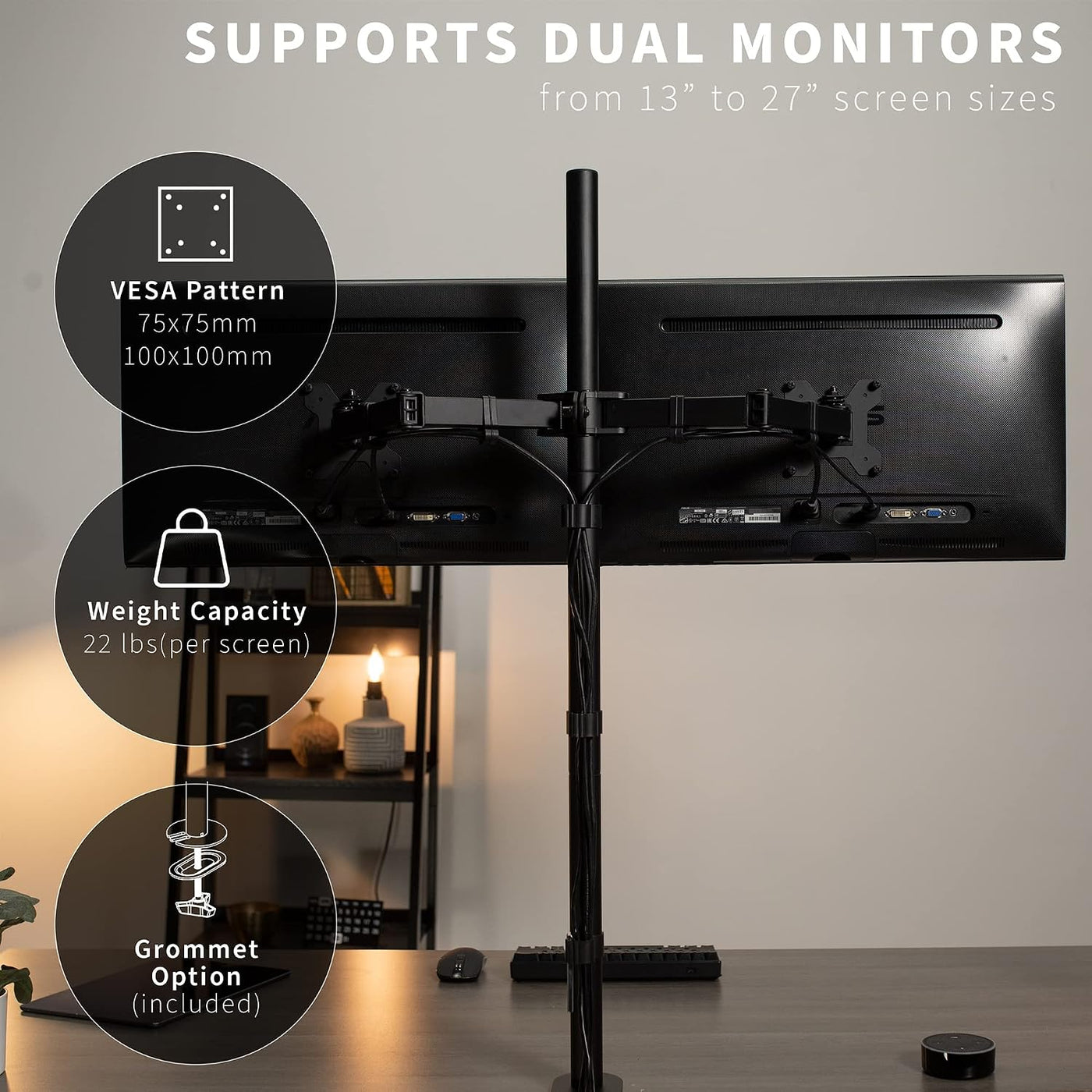 Dual Monitor Stand 27 Inch Extra Tall 39 Inch Pole Adjustable VIVO
