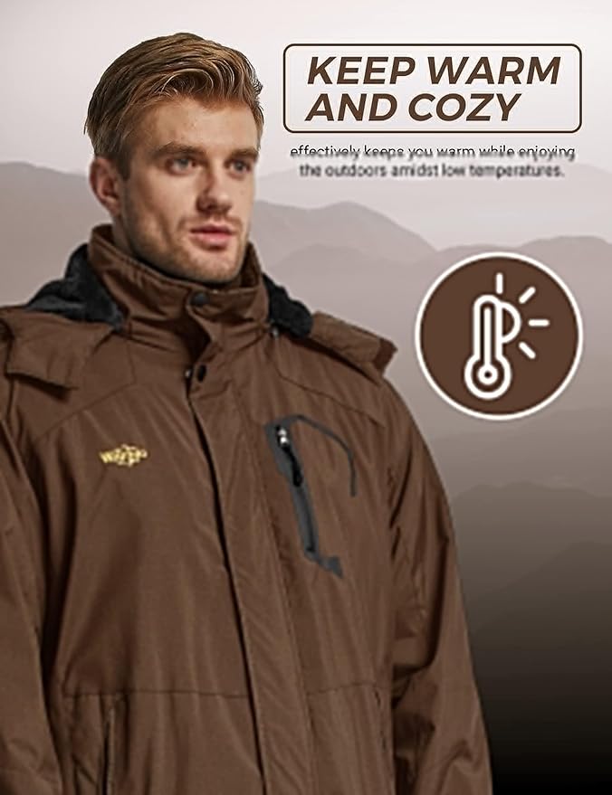 Wantdo Men's Waterproof Windproof Insulated Ski Jacket with Hood