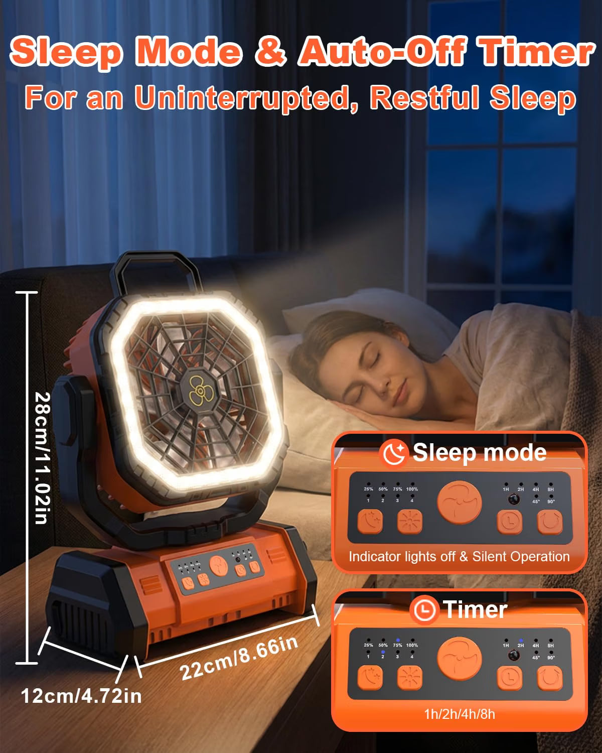 Camping Fan 20000mAh Rechargeable 3 in 1 Portable Outdoor Orange Spopal Fan