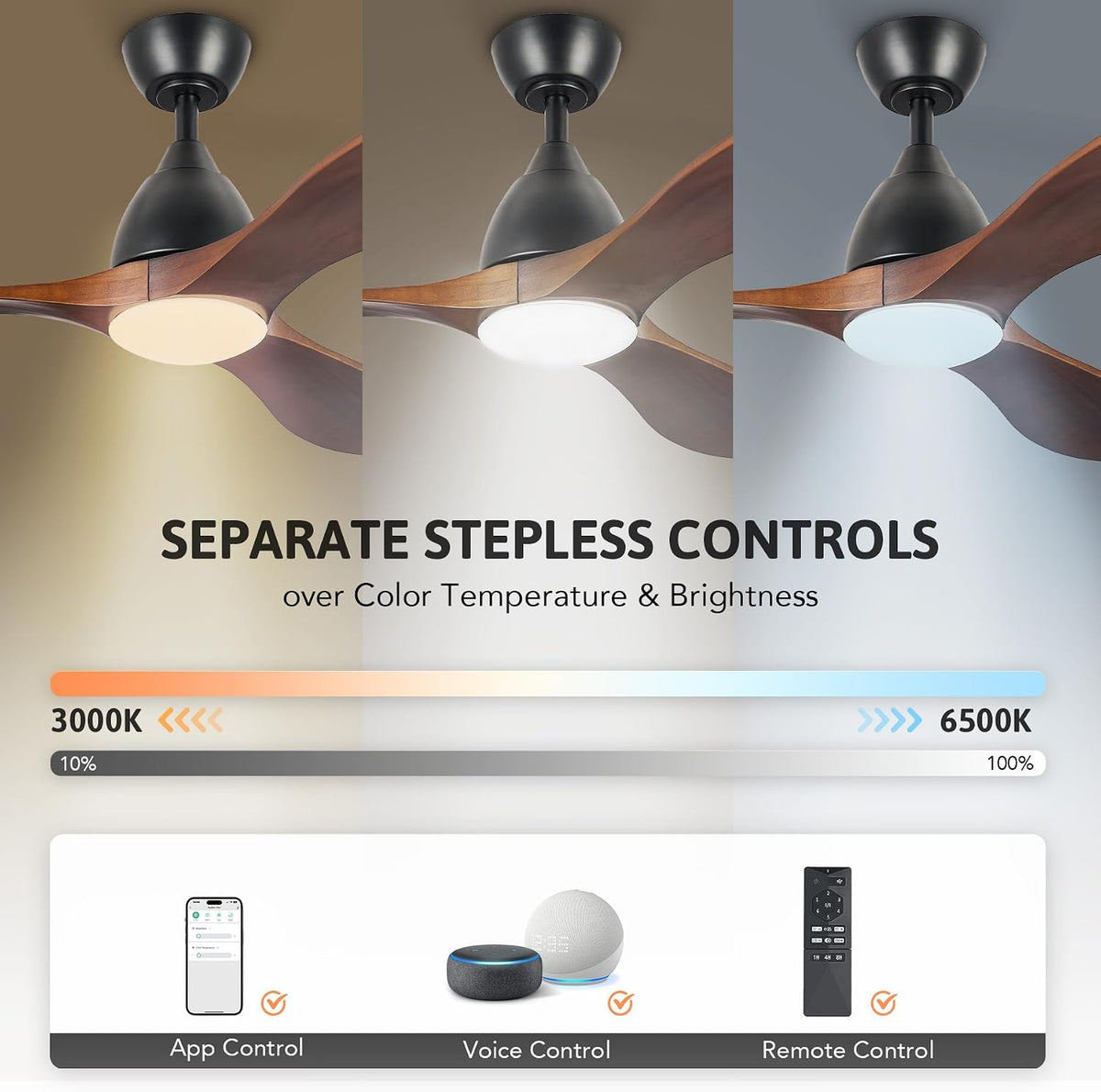 Ceiling Fan with Light 52 Inch Smart Alexa Google App Remote Walnut VONLUCE