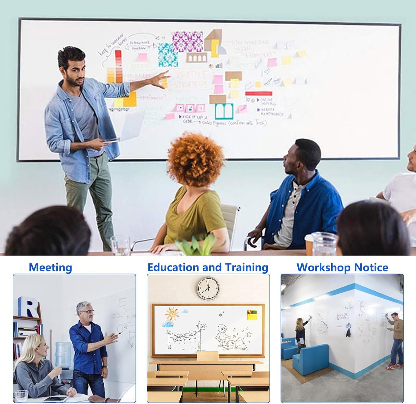 Magnetic Whiteboard Paper 240x120cm Self Adhesive Dry Erase JOMUSAGA