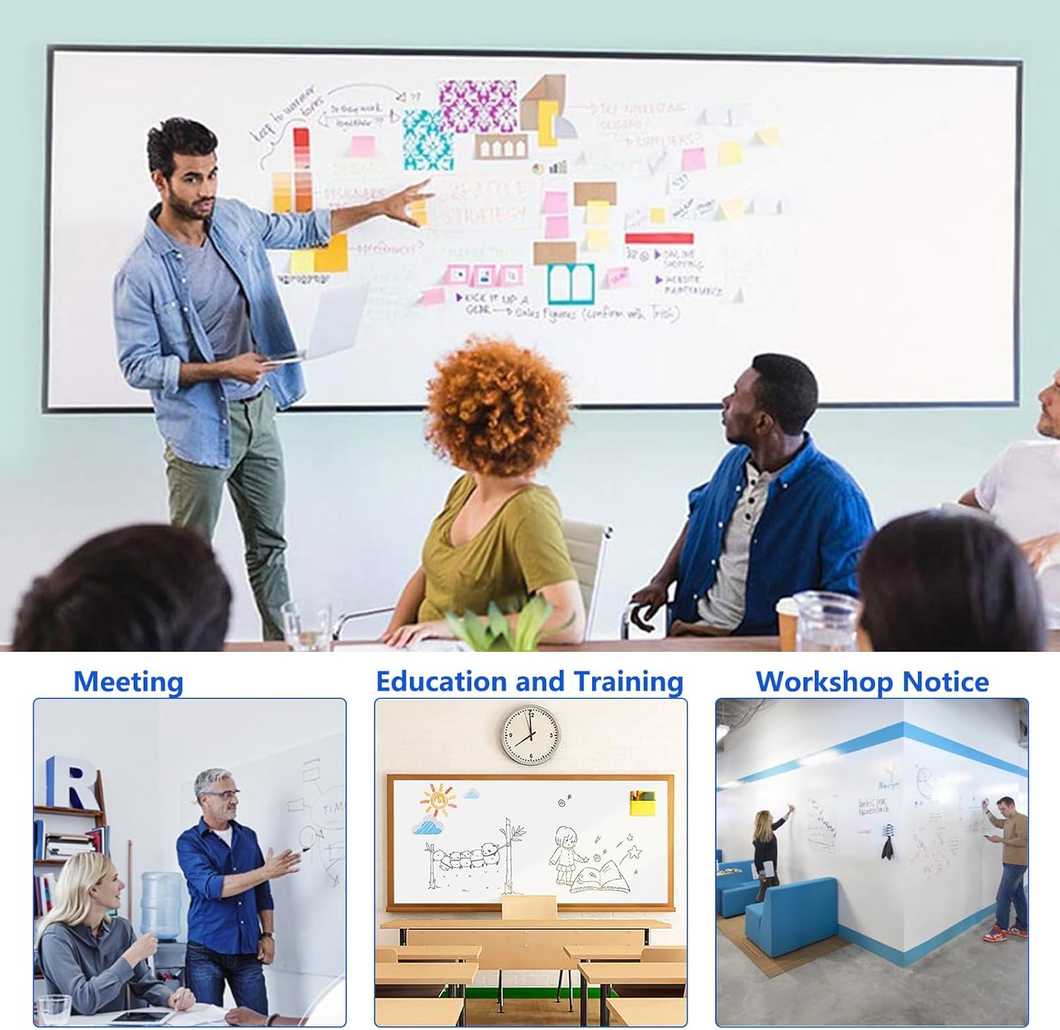 Magnetic Whiteboard Paper 240x120cm Self Adhesive Dry Erase JOMUSAGA