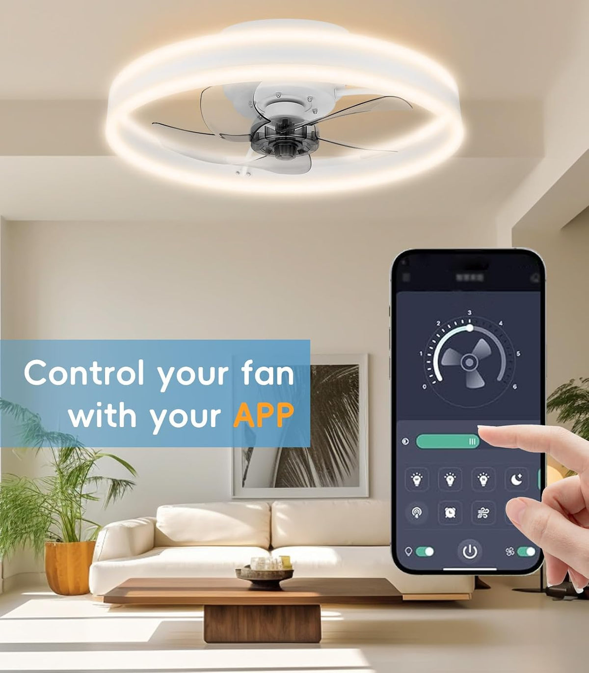 Ceiling Fan with Light Reversible DC Motor 6 Speed App Control Modern Home Fan
