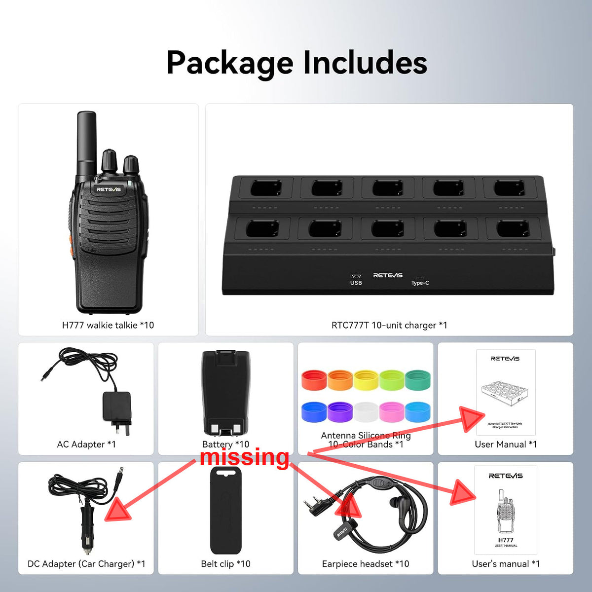 Walkie Talkies H777 Two Way Radios PMR446 with 10 Way Multi Charger Retevis