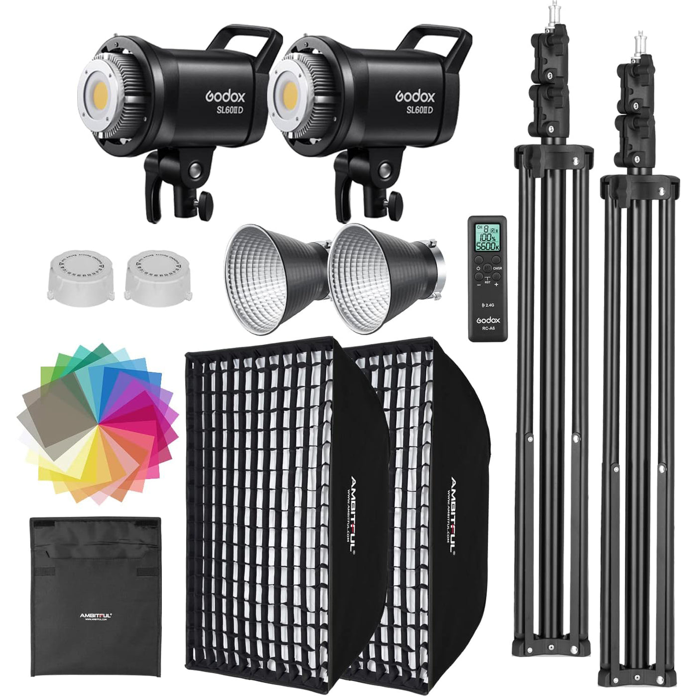 Godox SL60II-D LED Video Light 2-Pack Kit w/ Softbox, Stands, Remote & Grid - Massive Discounts