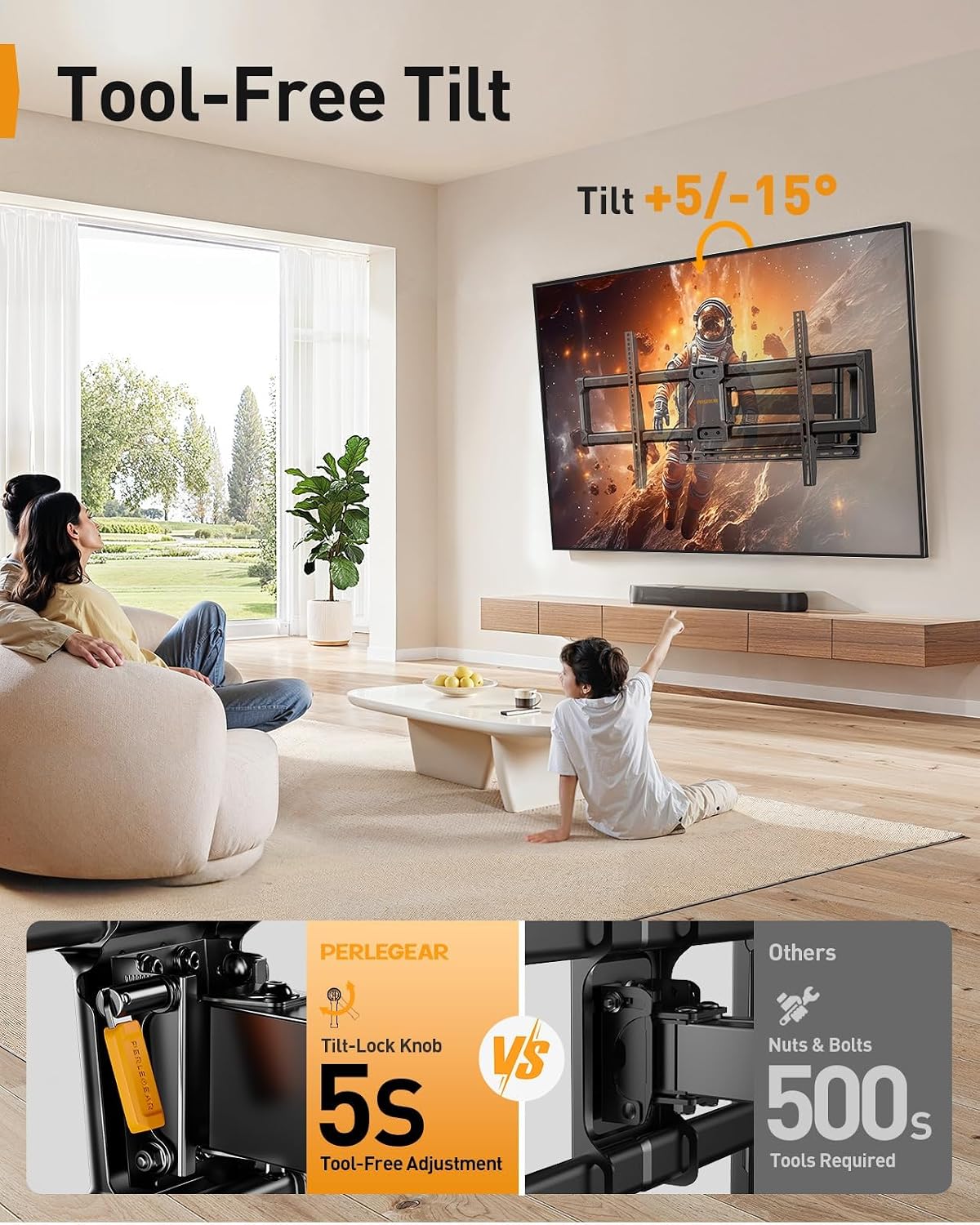 TV Wall Bracket 42-97 Inch 1018mm Long Arm 68kg Full Motion VESA 800x400 Perlegear