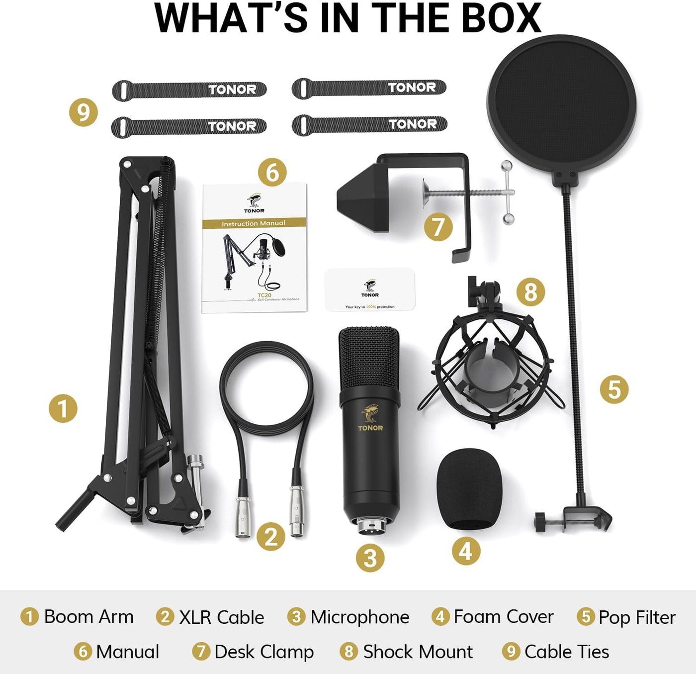 XLR Condenser Microphone Cardioid T20 Boom Arm Podcast Studio TONOR Mic Kit