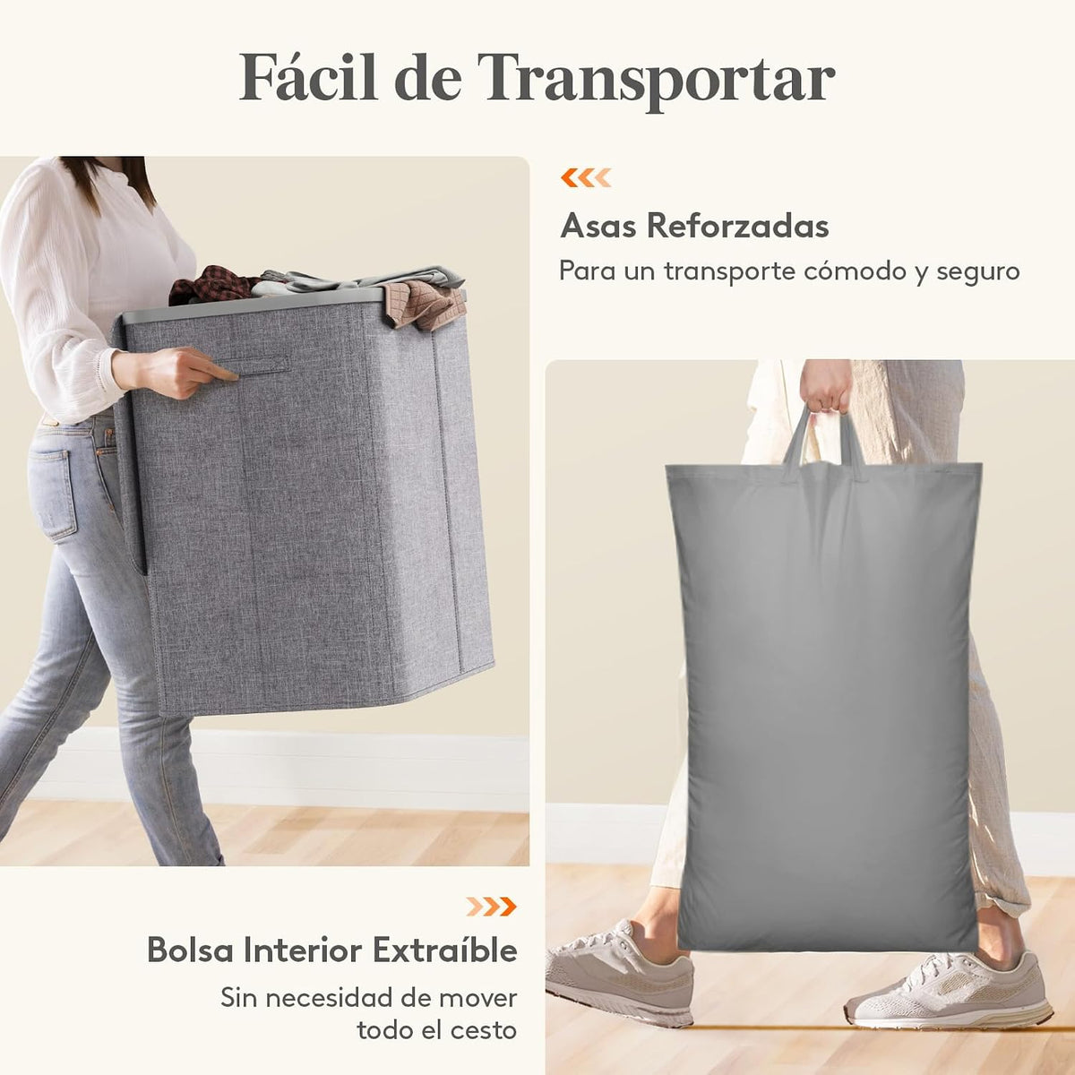 Laundry Basket 150L 3 Compartments Lid Removable Bags Foldable Grey Lifewit