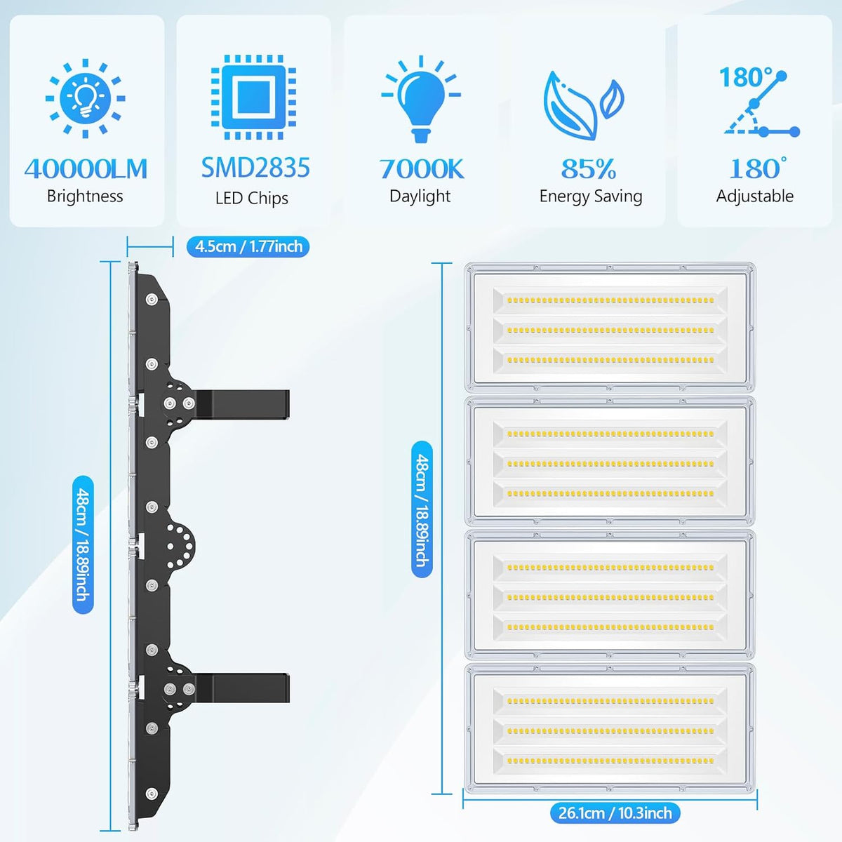 Outdoor Flood Lights 400W 40000LM 4 in 1 Security Light 2 Pack Energy Class F LED