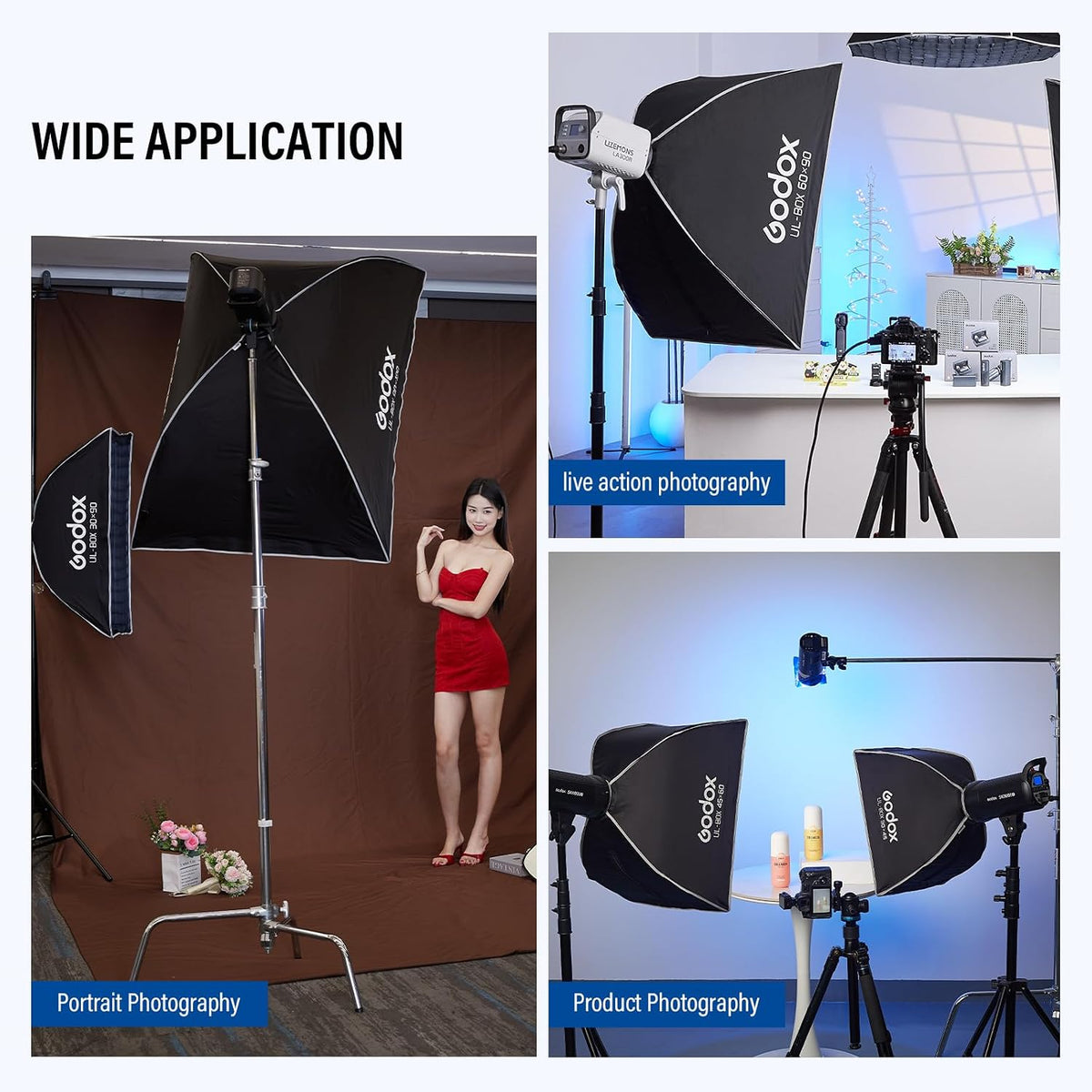 Rectangular Softbox 60x90cm Bowens Mount Grid Diffuser Quick Setup Studio Godox
