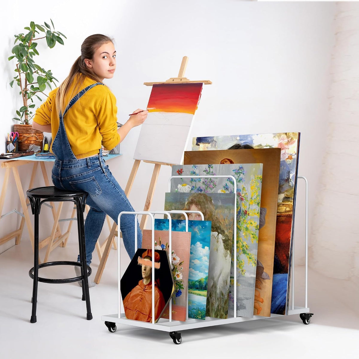 Art Drying Rack Adjustable Canvas Storage Display with Wheels lesolar Classroom