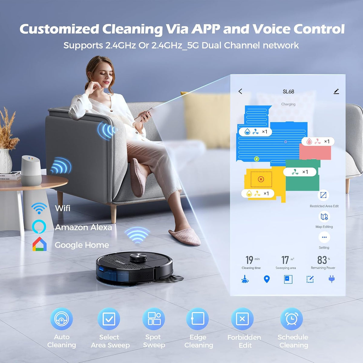 Robot Vacuum & Mop 4500Pa LiDAR WiFi Used No Mop Cloth Lubluelu SL68