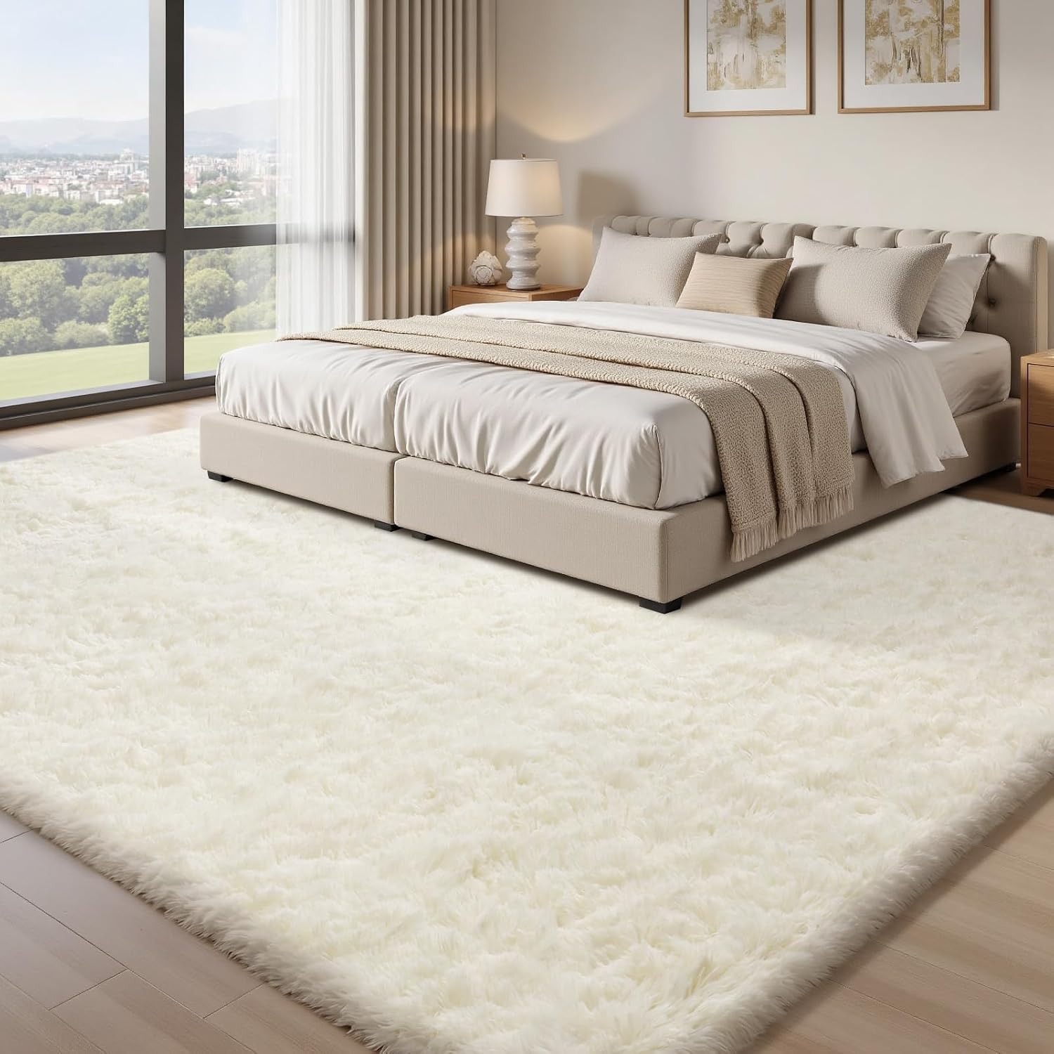 Large Shaggy Rug 240x340cm Cream Soft Living Room Bedroom Carpet Sour Lemon