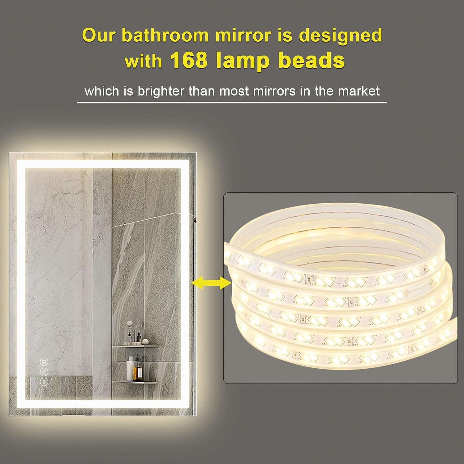 LED Bathroom Mirror 50x70cm Dimmable Anti Fog Colour Change Backlit Vanity Wall