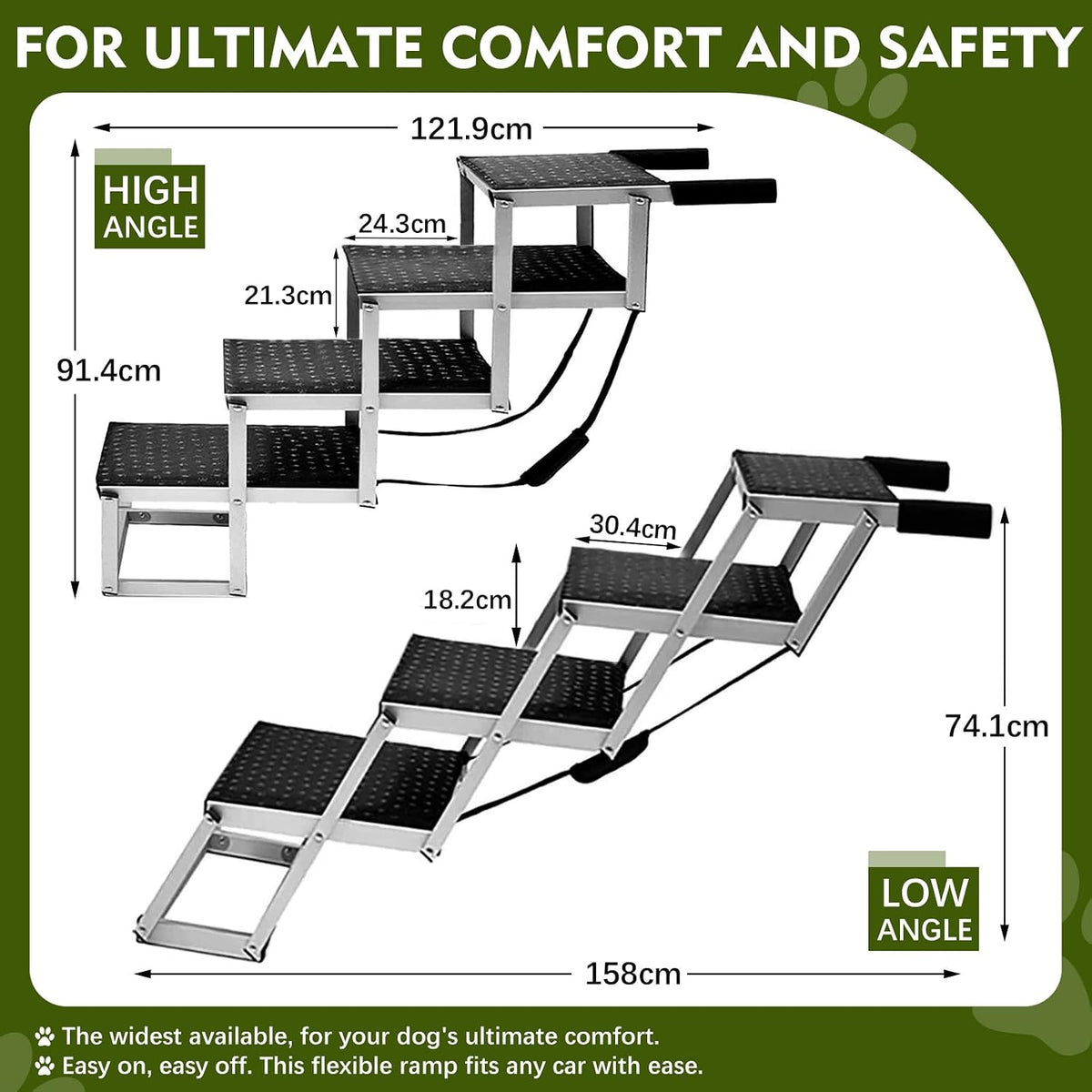 Dog Ramp for Cars 48.2cm Extra Wide Pet Steps Large Dogs SUV Truck Access Ramp