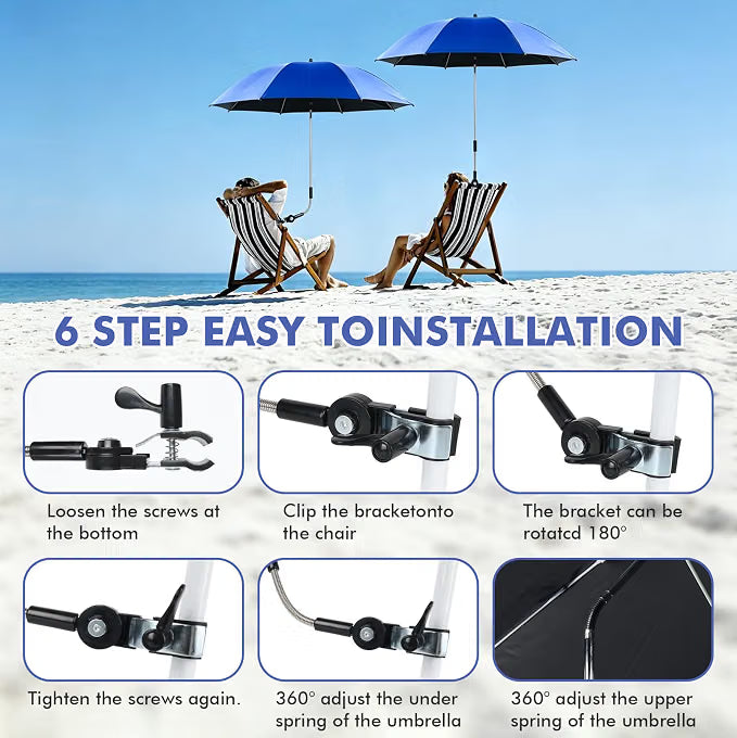 Chair Parasols 2 Pack UPF 50+ Universal Clamp 360 Adjustable Umbrella LIROPAU
