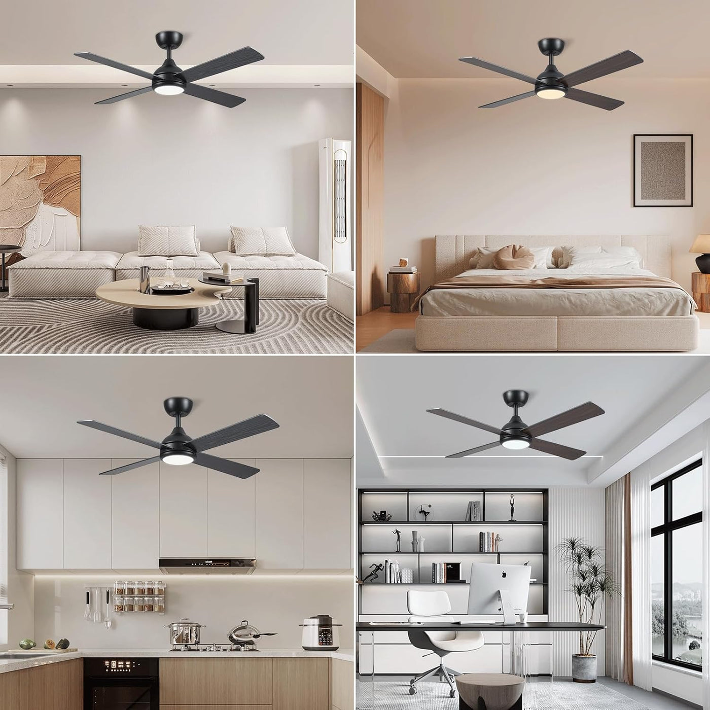 Ceiling Fan With Lights 48 Inch Remote Quiet Reversible Black CJOY