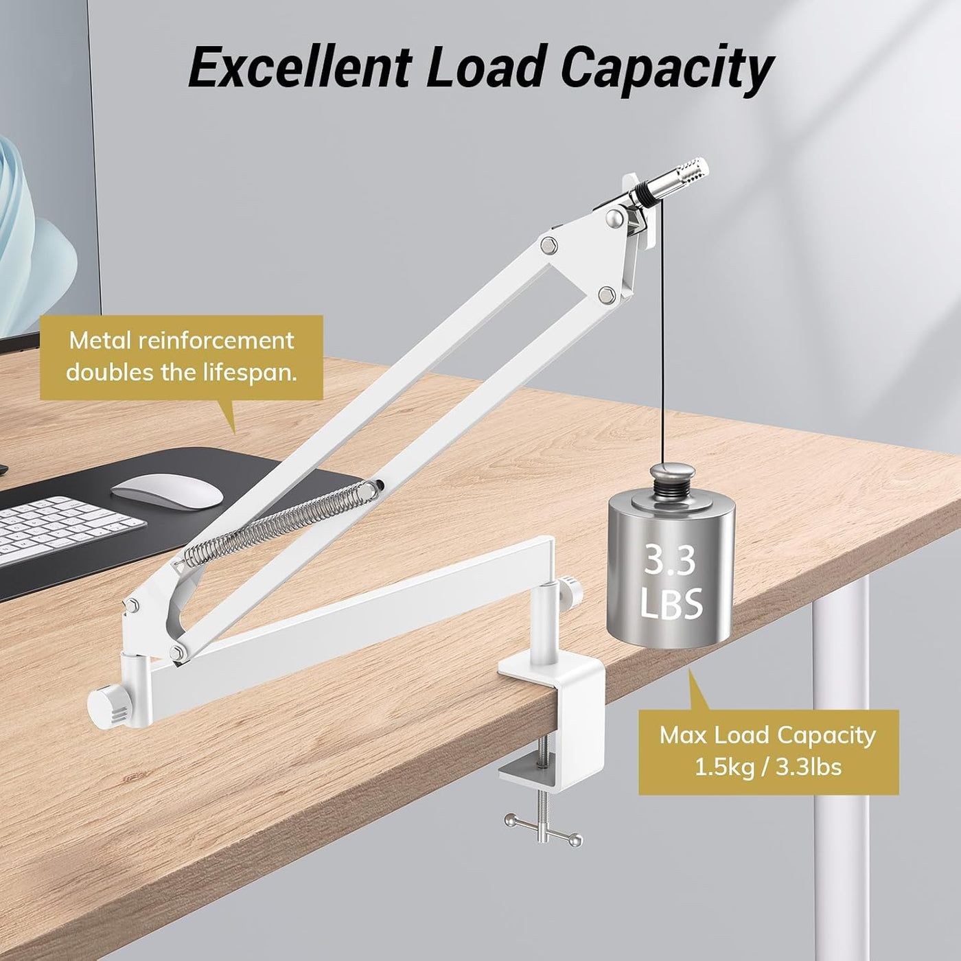 Microphone Boom Arm Low Profile Desk Mount Adjustable White TONOR Mic Stand