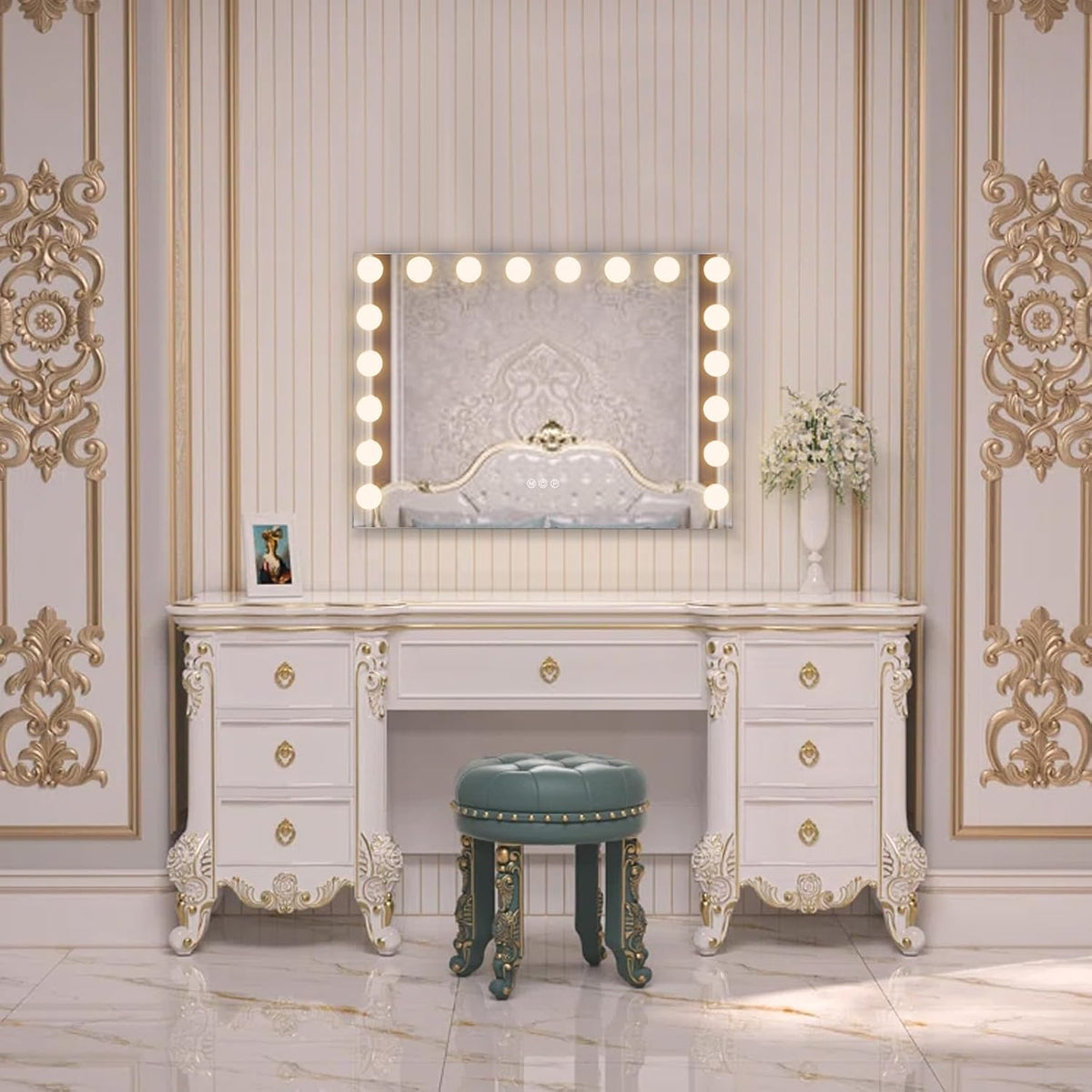 Hollywood Vanity Mirror 80x58cm 18 LED Lights Makeup Dressing FENCHILIN Mirror