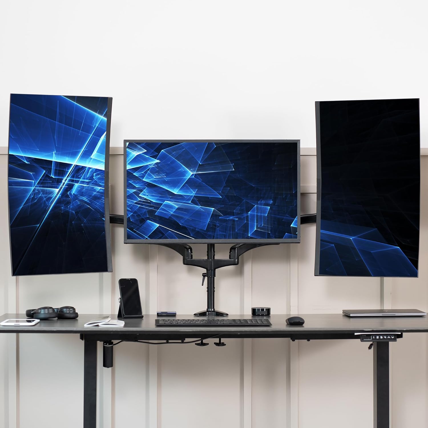 Triple Monitor Desk Mount 32 Inch Gas Spring VESA 100 Black VIVO STAND-V300G