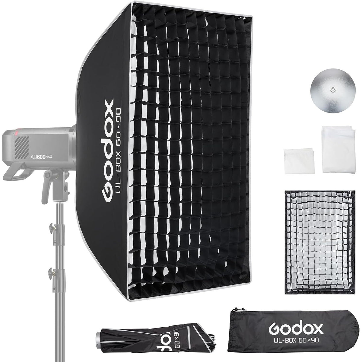 Rectangular Softbox 60x90cm Bowens Mount Grid Diffuser Quick Setup Studio Godox
