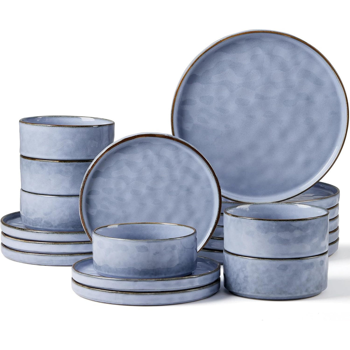 Stoneware Dinner Set 18 Piece Dinnerware Plates Bowls for 6 Gray Blue Herogo
