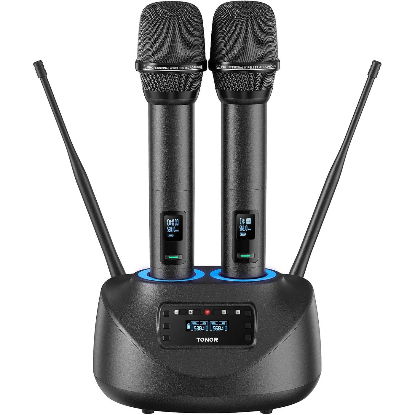 Wireless Microphone System UHF Rechargeable 80m Range Bluetooth TONOR Black