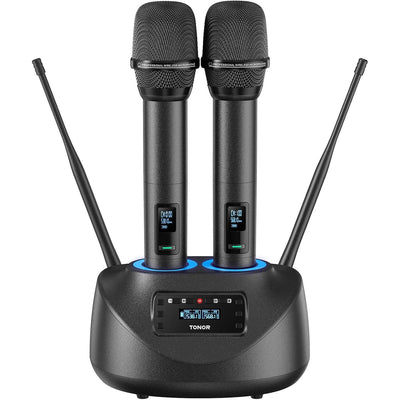Wireless Microphone System UHF Rechargeable 80m Range Bluetooth TONOR Black