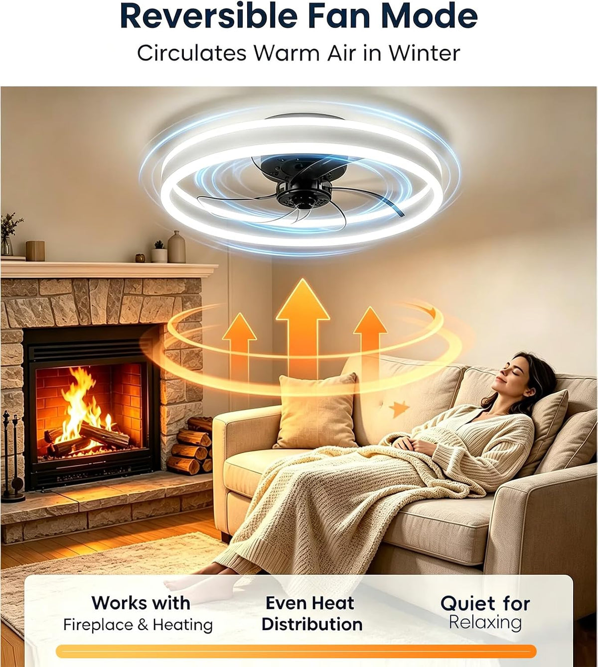 Ceiling Fan with Light Reversible DC Motor 6 Speed App Control Modern Home Fan