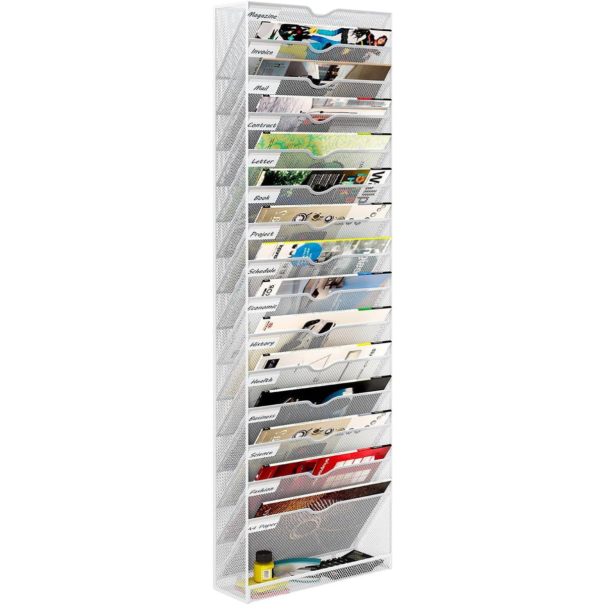Wall Magazine File Organizer 16 Tier A4 Document Holder White Office Storage Rack
