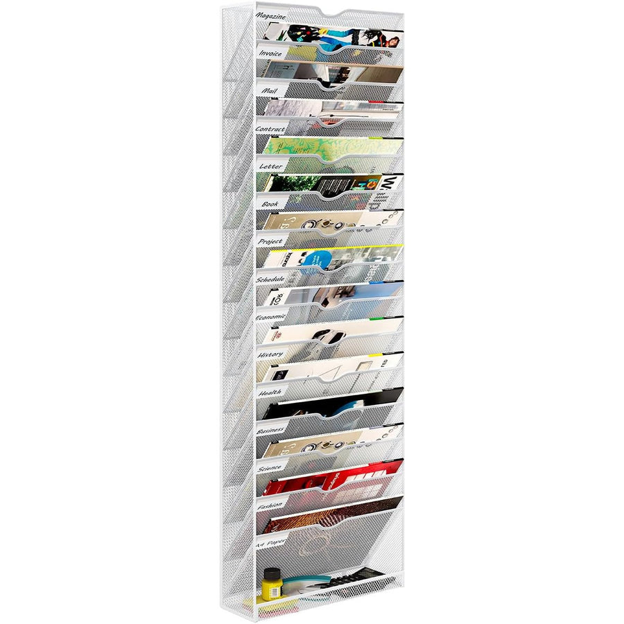 Wall Magazine File Organizer 16 Tier A4 Document Holder White Office Storage Rack