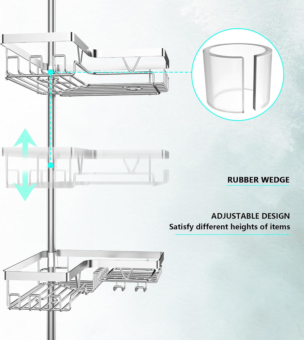 Corner Shower Caddy 25-114 Inch Telescopic 4 Basket No Drill Rustproof Silver Rack
