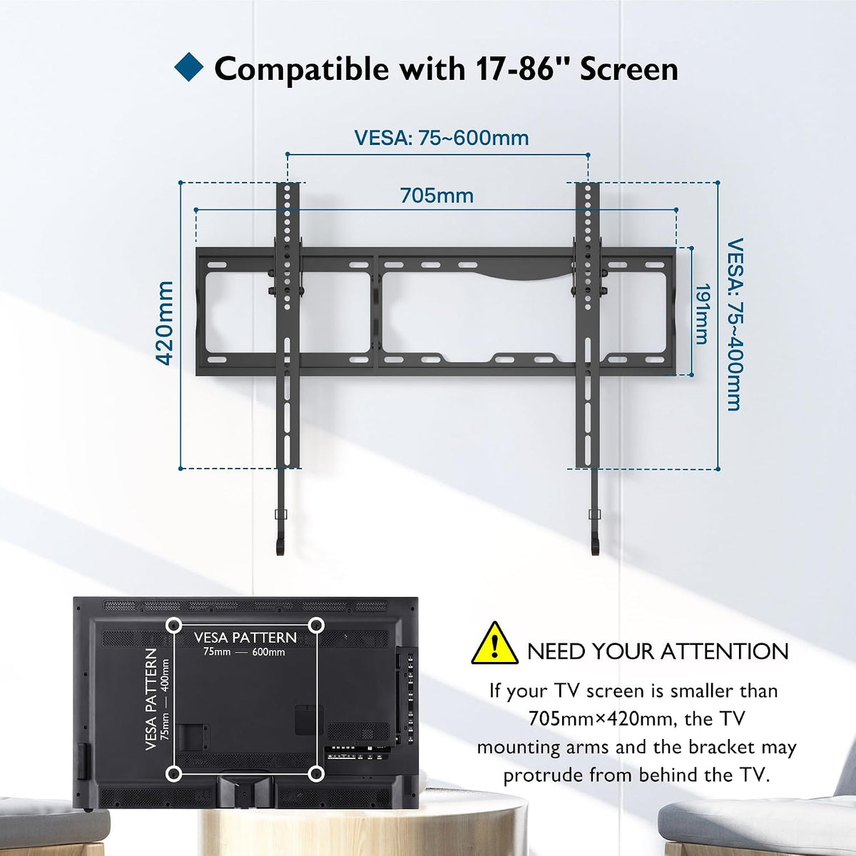 TV Wall Bracket 17-86 Inch Tilt Mount Heavy Duty 75kg Universal VESA BONTEC Black