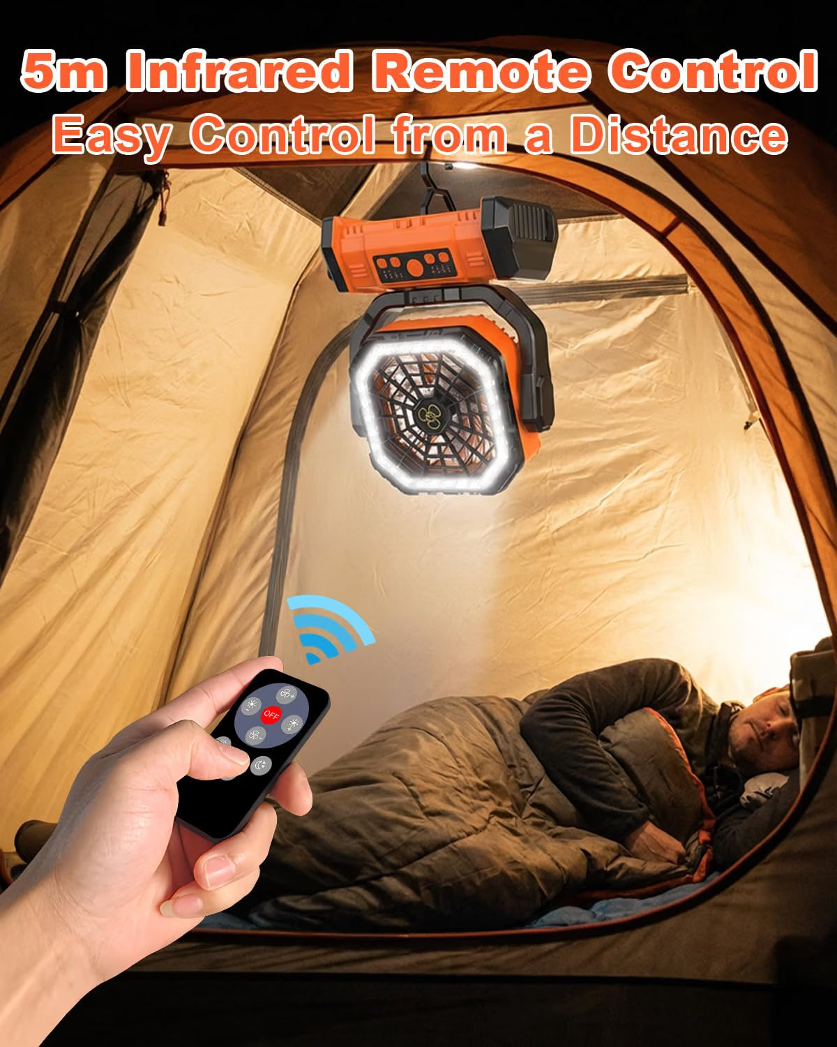 Camping Fan 20000mAh Rechargeable 3 in 1 Portable Outdoor Orange Spopal Fan