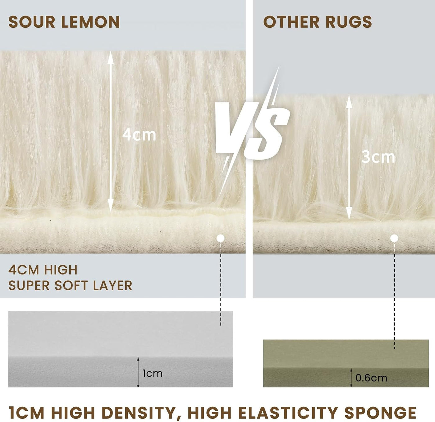 Large Shaggy Rug 240x340cm Cream Soft Living Room Bedroom Carpet Sour Lemon