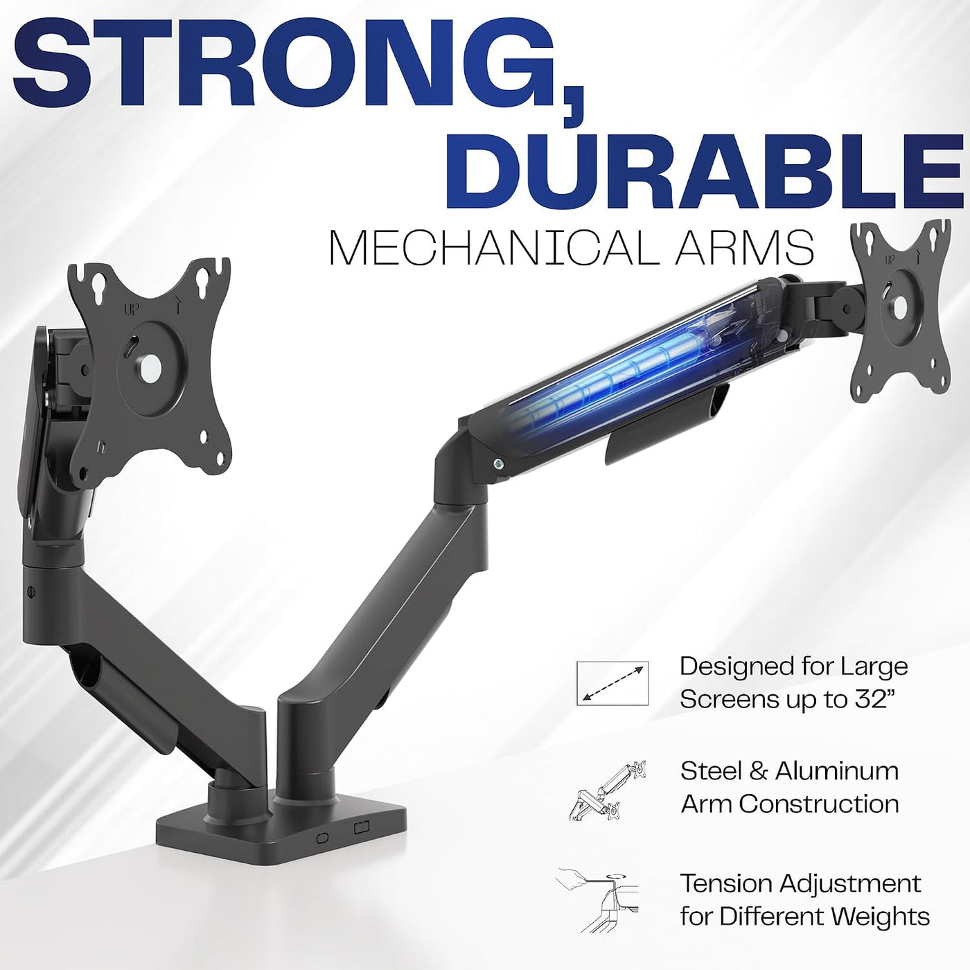 Dual Monitor Desk Mount 32 Inch Pneumatic Adjustable VESA Arms VIVO Classic Stand